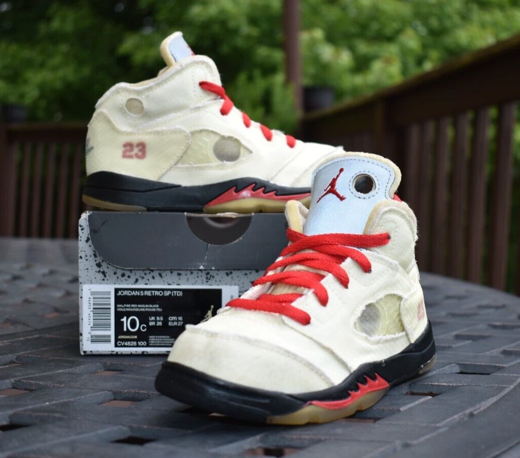 Off-White x Air Jordan 5 Retro SP TD 'Sail' CV4828-100 Little Kids Size 10C