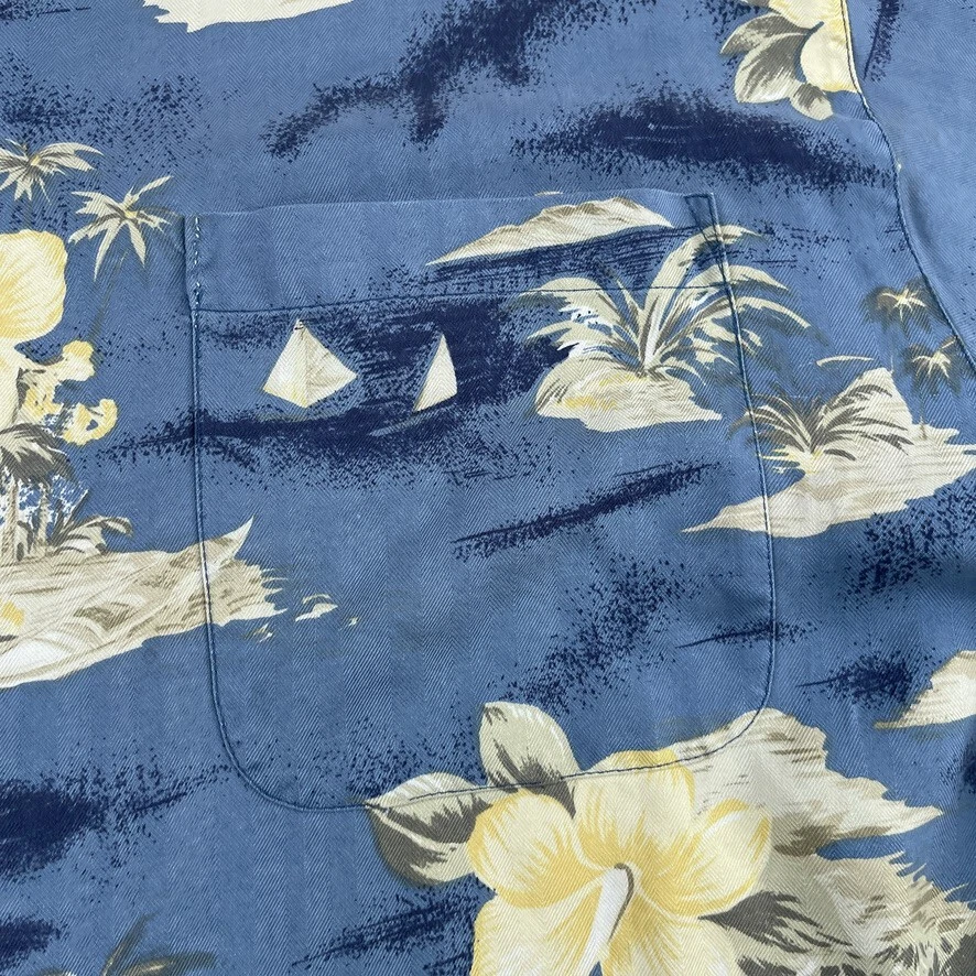 Hilo Hattie Shirt Men 2XL XXL Blue Hawaiian Aloha Sailing Silk Button Up Travel - Image 3 of 4