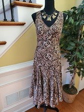 Lauren Ralph Lauren Dress Sleeveless Vneck Brown Black Print Dress Size 6