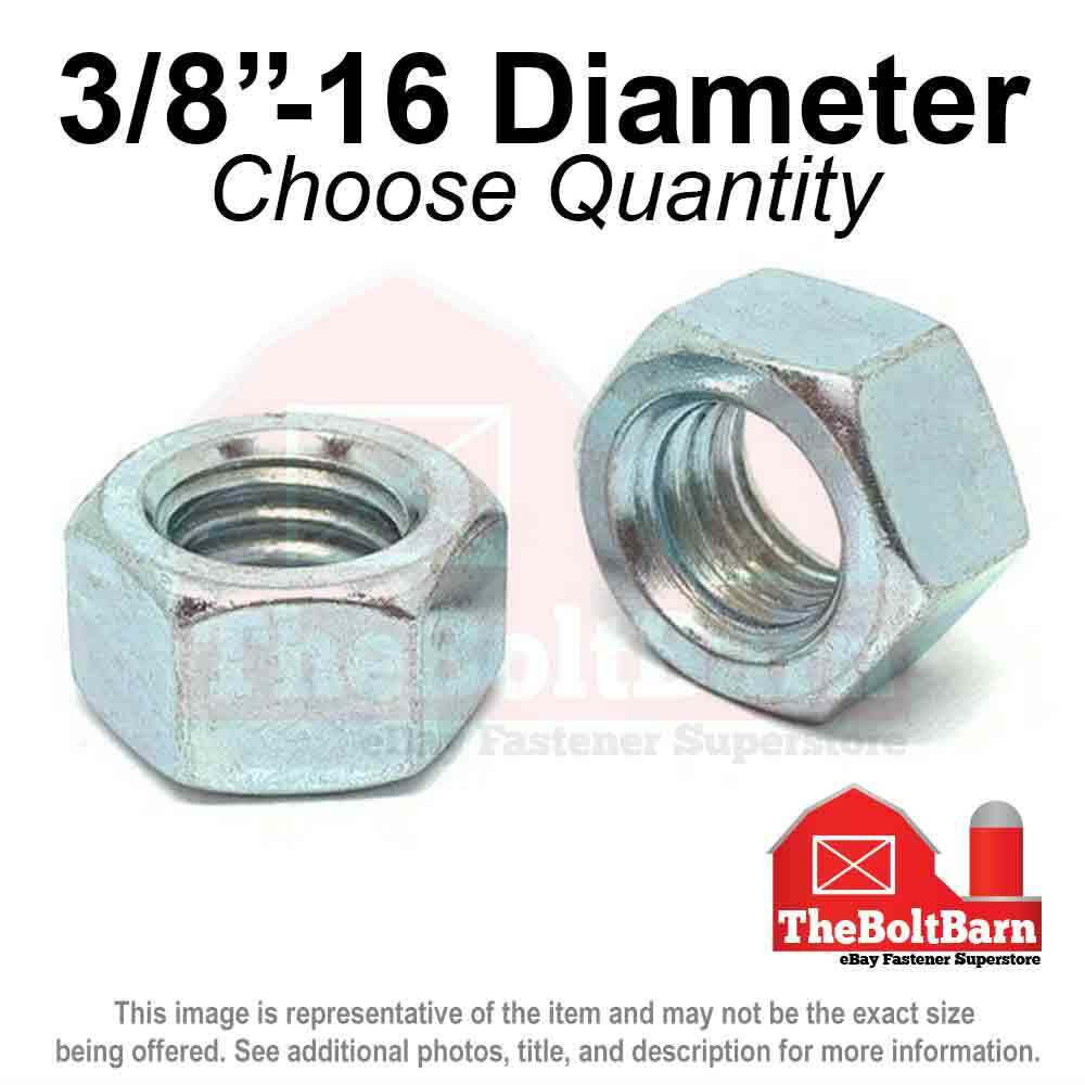3/8"-16 Grade 5 Finished Hex Nuts Zinc Plated Coarse Thread (Pick Quantity)