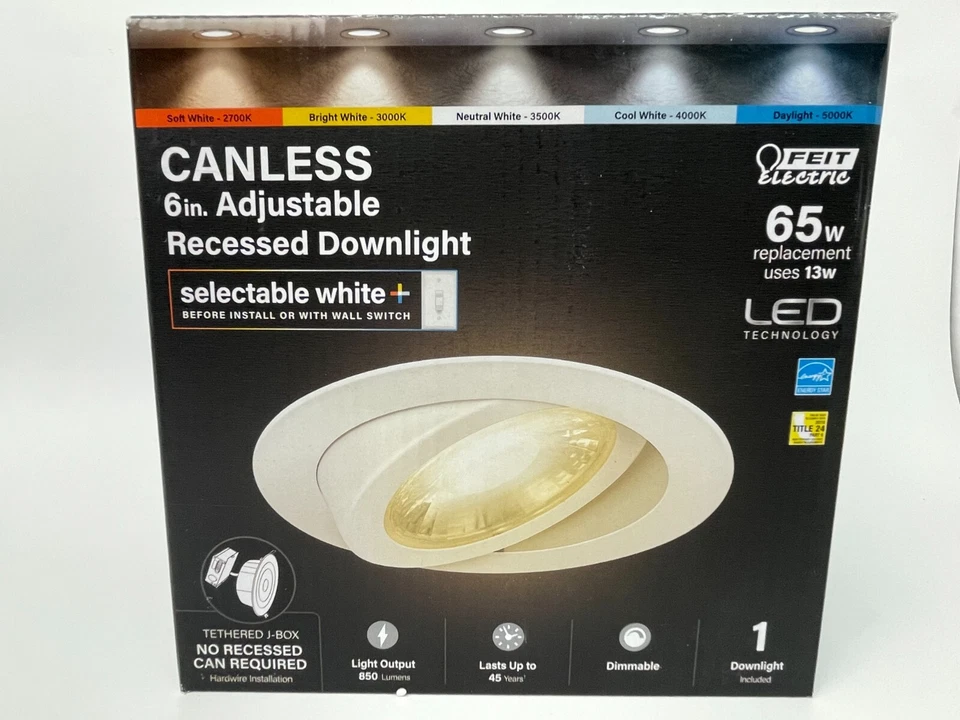 2Box Feit Electric Canless 6" Adjustable Recessed Downlight Selectable White LED - Image 2 of 4