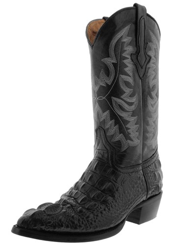 Mens Cowboy Boots Leather Alligator Hornback Print Black J Toe Size 12.5, 13.5