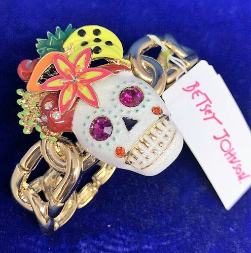 CALAVERA DE AZÚCAR Fruta Brillo Estrás Halloween Betsey Johnson Pulsera de gran tamaño - Imagen 5 de 12
