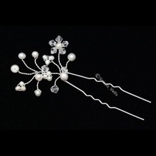 2 Pcs Handmade Freshwater Pearls Crystal Bridal Wedding Hair Pins BH050