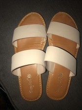 Sunny Feet Natural Double Strap Women's Flat Slip On Sandals Size 7