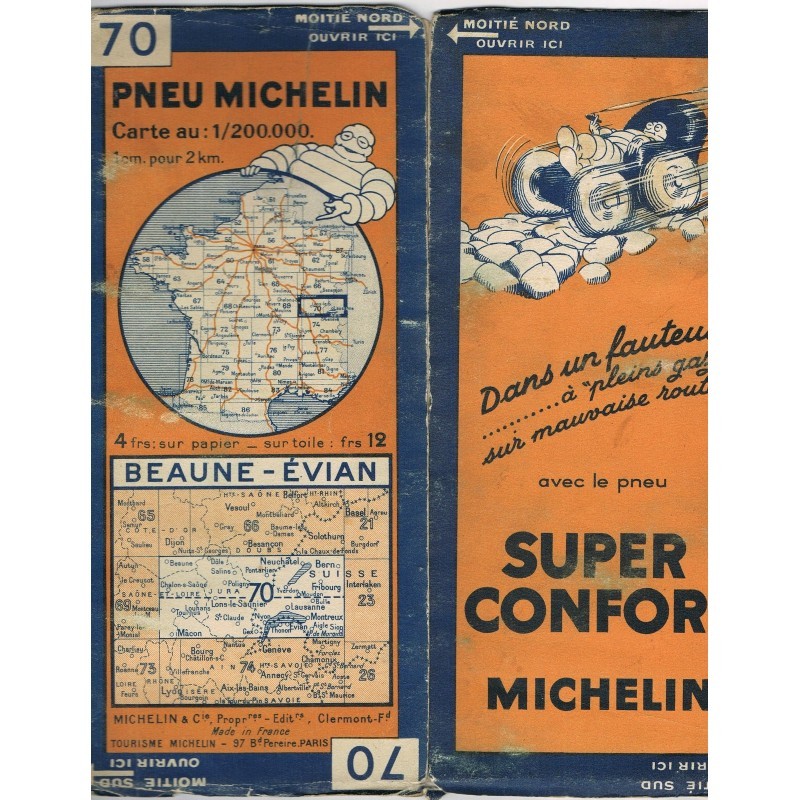 Michelin MAP No. 70 BEAUNE-EVIAN Bern Fribourg Montreux Mâcon Tournus Bubble 1932
