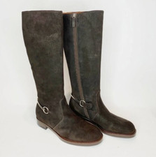 GUCCI Knee High Riding Boots US 9.5 Brown Suede Horsebit Low Block Heel EU 39.5