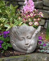 ❀ Pflanztopf Frauenkopf Elfe Fee ÜBertopf Faun Grau Vintage Zement Frau Kopf Gwo
