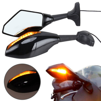 Rearview Side LED Turn Signal Mirrors For Kawasaki ZX10R 2004-05
