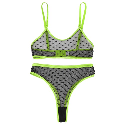 Conjunto de lencería transparente a lunares para mujer correas de espagueti sujetador tangas ropa interior - Imagen 9 de 40