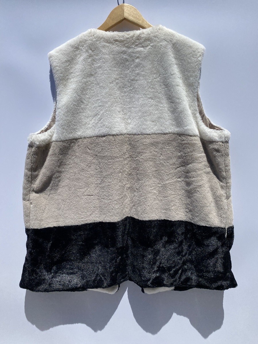 Davina Tri Color Black-Tan-Beige Faux Fur Vest Open Front XL | eBay