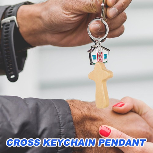 2 Count Wooden Cross Key Ring Miss Lovers Chains Pendant Keychain - Afbeelding 9 van 12