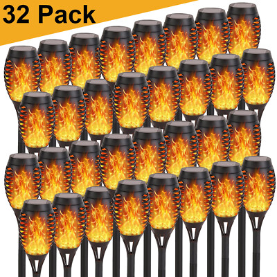 32Pack Outdoor Solar Power Torch Flame Light Waterproof Landscape Spotlight Lamp
