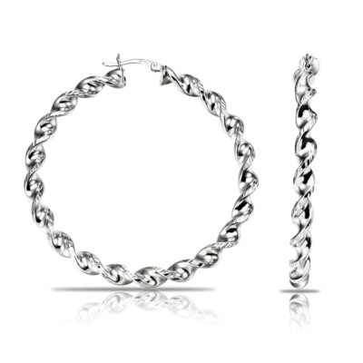 925 massiv Sterling Silber glänzend poliert Twist große kühne Creolen