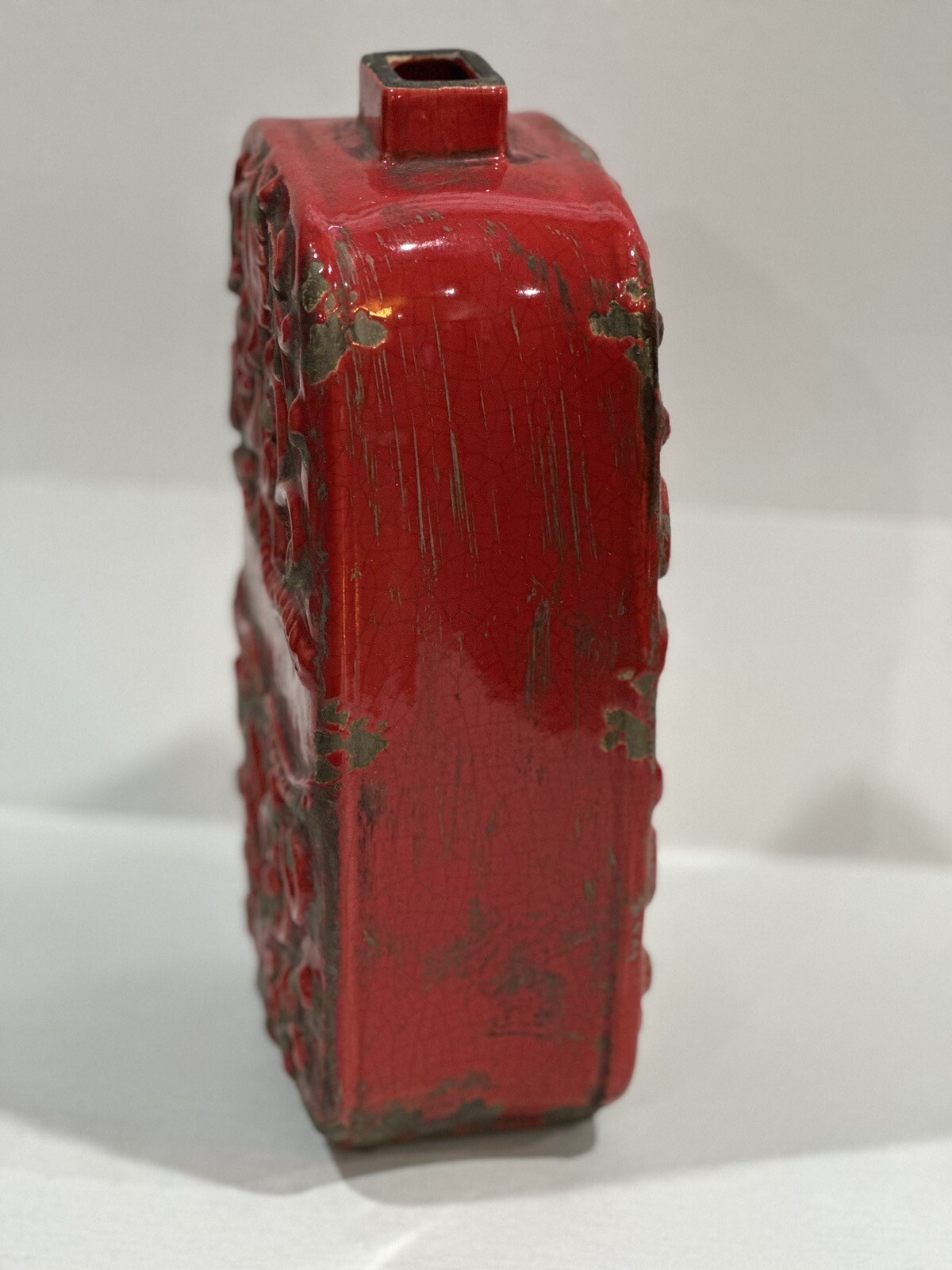 Hobby Lobby yellow Red Textured Ceramic Distressed Vase Home Decor 14