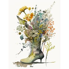 Spring Wildflower Bouquet Stiletto Military Boot XL Wall Art Canvas Poster Print