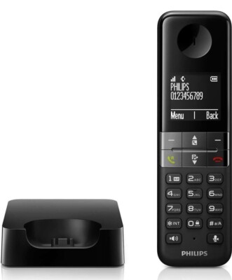 Philips,  D470 Telefon, schwarz, Unbenutzt, Neu (Ohne Batterie Abdeckklappe)