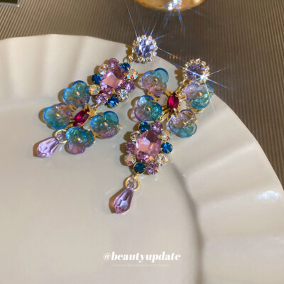 Rainbow Stunning Color BUTTERFLY Rhinestone Dangle JEWEL Earrings