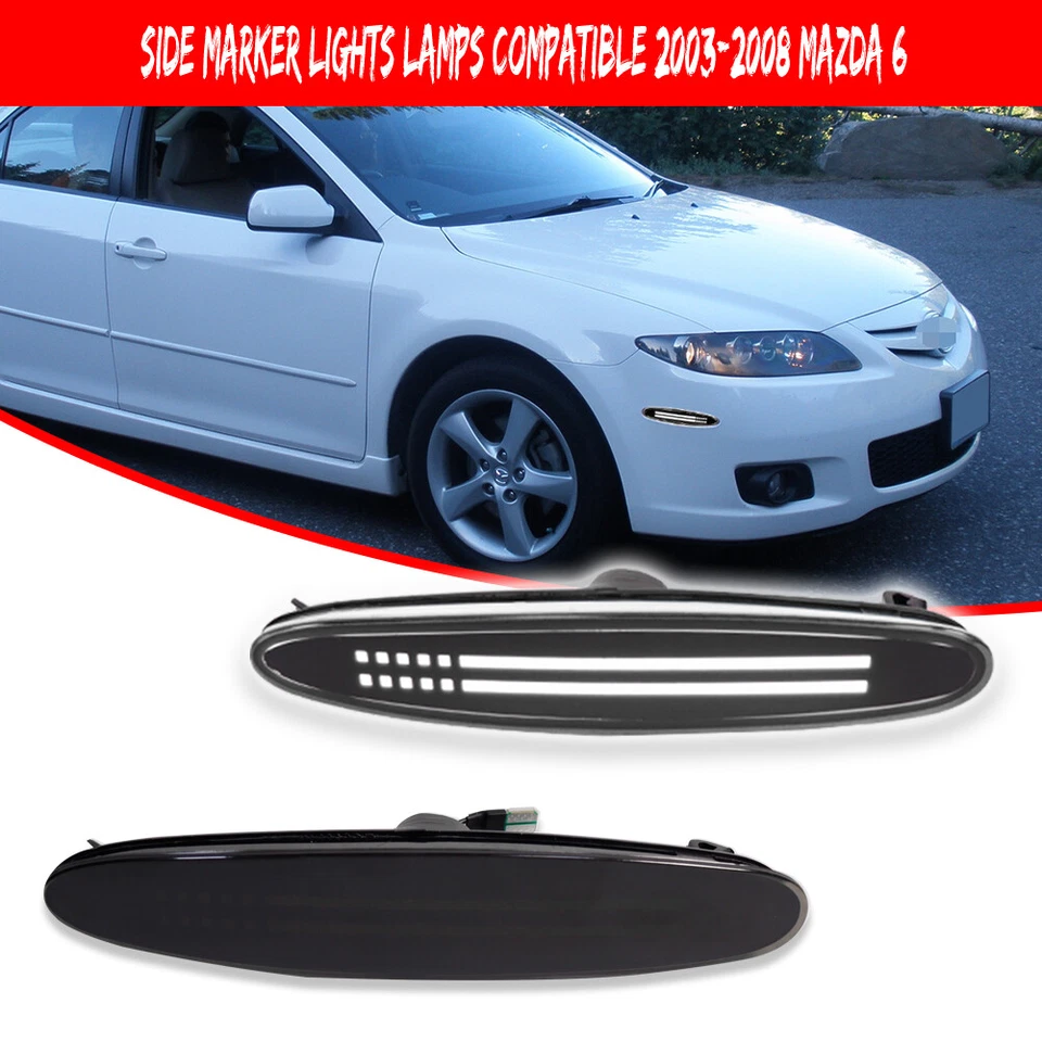 For 2003-08 Mazda 6 Smoked Lens White LED Front Fender Side Marker Signal Lights - Image 2 of 4