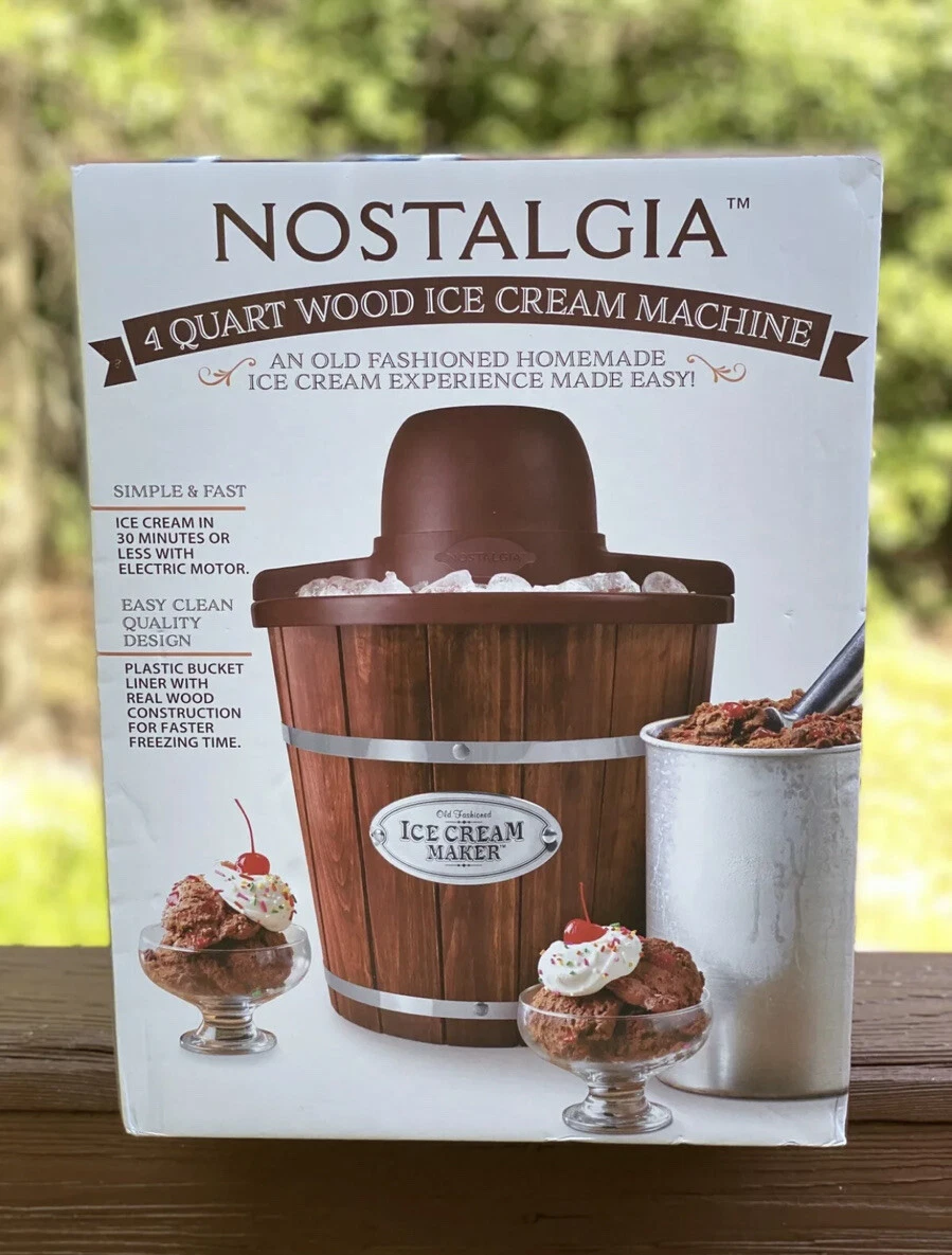 Nostalgia Electric Wooden Ice Cream Maker Home Frozen Gelato