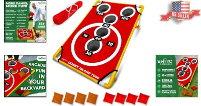 SWOOC Coney Island Toss – Arcade-Style Cornhole Board Game Set With 15+ Games, Bean Bags & Carry Case, Outdoor Yard Game
