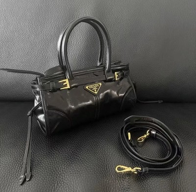 Prada Soft Lux 1BA426 Leather Handbag Convertible Crossbody Shoulder Bag Black G