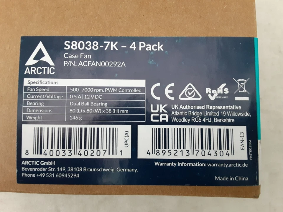 Lot of 4 - NEW Arctic S8038-7K ACFAN00292A 80 mm Case Fan - 4 Pack (16 TOTAL) - Image 3 of 3