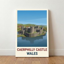 Caerphilly Castle, Wales Travel Poster Giclee Canvas Print