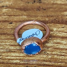 Copper Ring with Chalcedony Gemstone Vintage Boho Jewelry Handmade