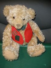 Hallmark Teddy Bear 1995 W/ Patchwork Red Vest Bow Tie 9.5" Tall Sitting T60