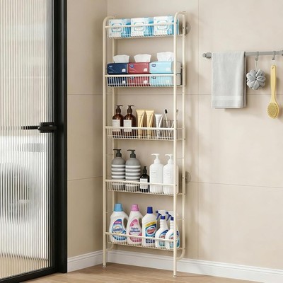 5-Tier Narrow Behind Door Bathroom Shelf Slim Storage W/ Anti Slip Base for Home