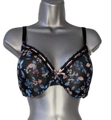 Just Be Bra Full Coverage Black Floral Underwire 38D  Support