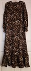 Sz S Maxi Dress Leopard Print Long Sleeve XC Comfort Cruise Elegant Slip on