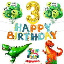 Happy 3rd Balloons Set Dinosaur Themed Decoration – Dino Happy Banner and Cak...