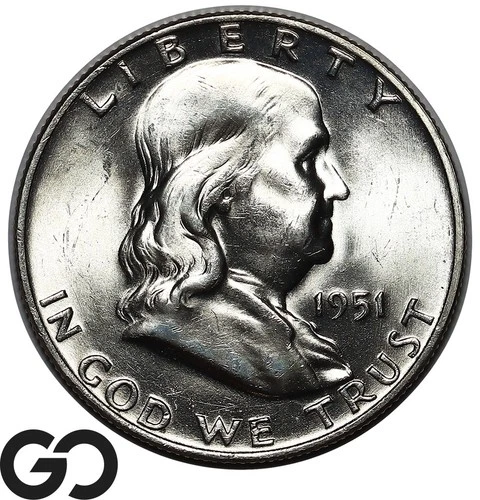 1951-D Franklin Half Dollar, Full Bell Lines, Blast White Gem BU++ FBL