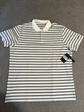 Nike Dri Fit Polo Shirt Men s XL Striped Golf Casual Wicking White Black Gray