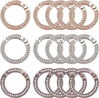 15 Stück Strass-Feder-O-Ringe, Runder Karabiner, Schnappclip, Schnalle, Feder-Sc