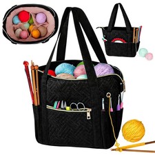 Veirdro Crochet Bag Organizer for Yarn Storage, Velvet Knitting Tote Black