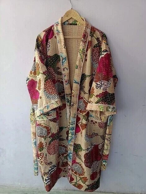 Indian Kantha Kimono Handmade Long Nightwear Gown Winter Jacket Cardigan Dress
Opens in a new window
