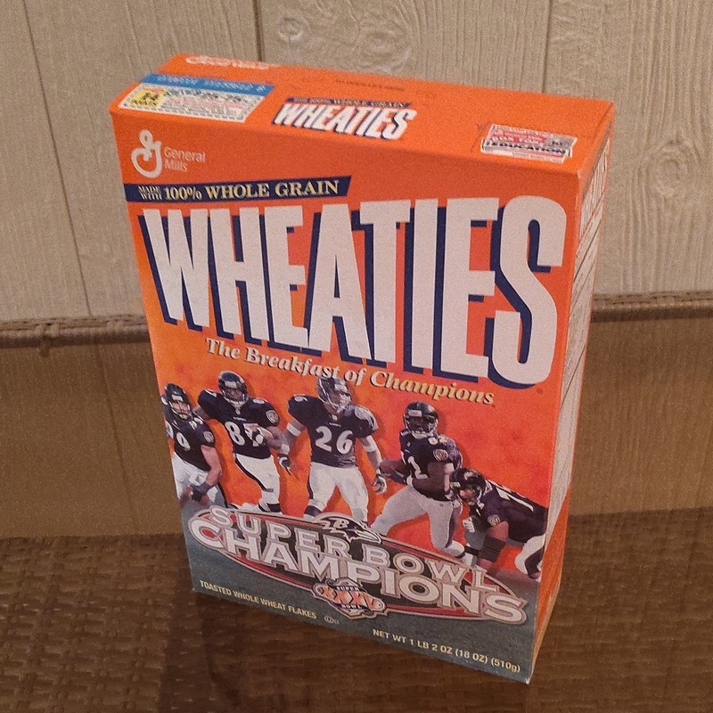 Wheaties Baltimore Ravens Super Bowl XXXV Champions Vintage Cereal Box Football