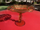 Vintage Compote Amber Depression Glass Etched Footed / Paden City / Cupid Patter