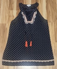 THML Anthropologie Embroidered Halter Geometric Dress With Tassels Lined Sz M