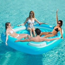 XL Floating Island Pool Float,Giant Swimming Pool Lounger Raft with Cup Holders
