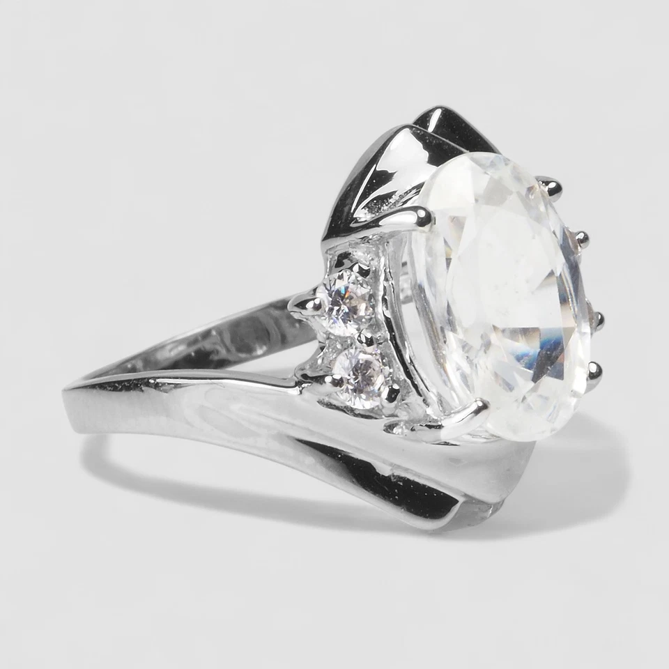 Atractivos anillos de joyería fina de plata de ley 925 de 4,65 quilates de circón blanco talla 6,25 Foto 3 de 4