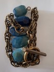 Rare Vtg Aris Geldis Paris Blue Agate Stone Chain Bracelet w/Brass 7 " Long! — photo 5