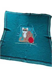Handmade Vintage knitted Crochet Cat And Yarn Throw Blanket 55 x55
