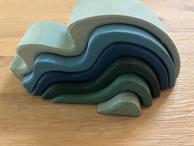 GRIMM'S Waldorf Water Wave LARGE Wooden Blocks, Blue Used 8,8x2,25x3,5