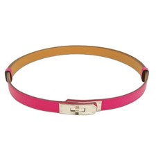 HERMES Kelly 18 Belt Rose Mexico Turnlock Silver Hardware Women's