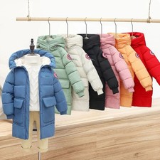 Autumn Winter Boys Jacket Solid Color Long Style Keep Warm Hooded Coat For Kids