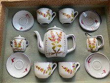 Antique Victorian Hand-Painted German Porcelain Child's Tea Set Original Box